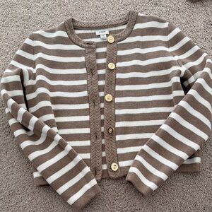 J. Crew Factory Taupe and Cream Striped Cardigan